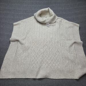 LOFT Sweater Womens XS/S Beige Turtleneck Poncho Cable‎ Knit Boxy Short Sleeve